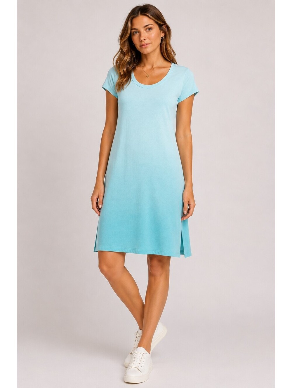 H by Halston Aqua Ombre T-Shirt Dress Women's Small Short Sleeve Knit A-Line